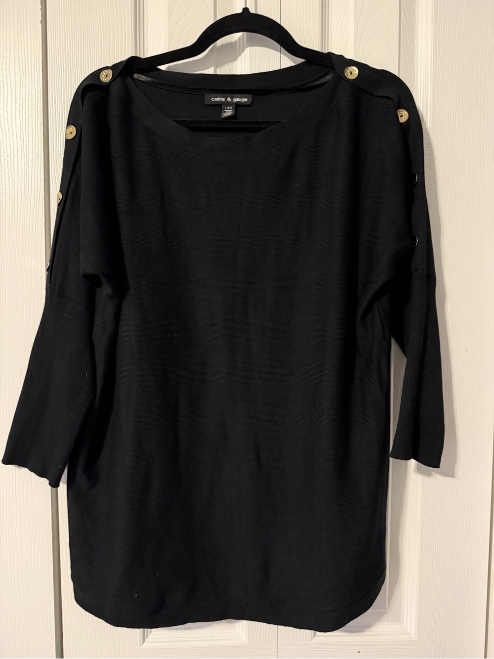 Cable & Gauge Black Button-Shoulder Knit Top